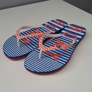 Roxy Women's Tahiti VII Blue White Stripe Chevron Stap Flip Flop Size 8